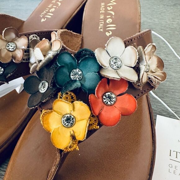 Mariella Italian Leather Multi Floral Sandals Shoes - Picture 2 of 6